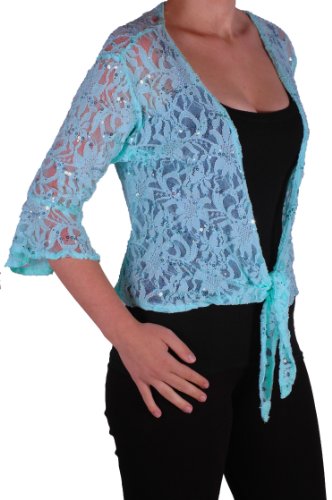 Eye Catch - Darcey Damen Pailletten Cardi Tie Shrug Lace Strickjäckchen Bolero Top Frauen Turkis Plus Size 40-42 von Eye Catch