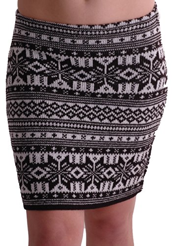 EyeCatchClothing - Damen Warmer Strick Stretch Rock im Azteken Design Einheitsgröße Schwarz von Eye Catch