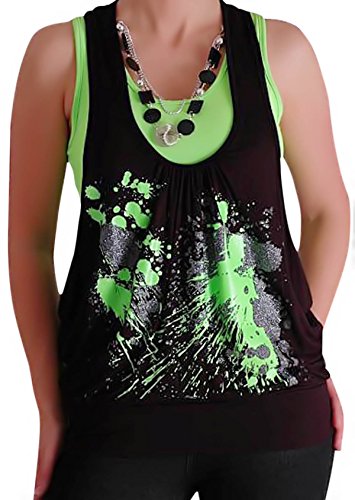 Graphic Design Druck Neon Fashion Top mit Perlen Schwarz & Grün M/L von EyeCatchClothing