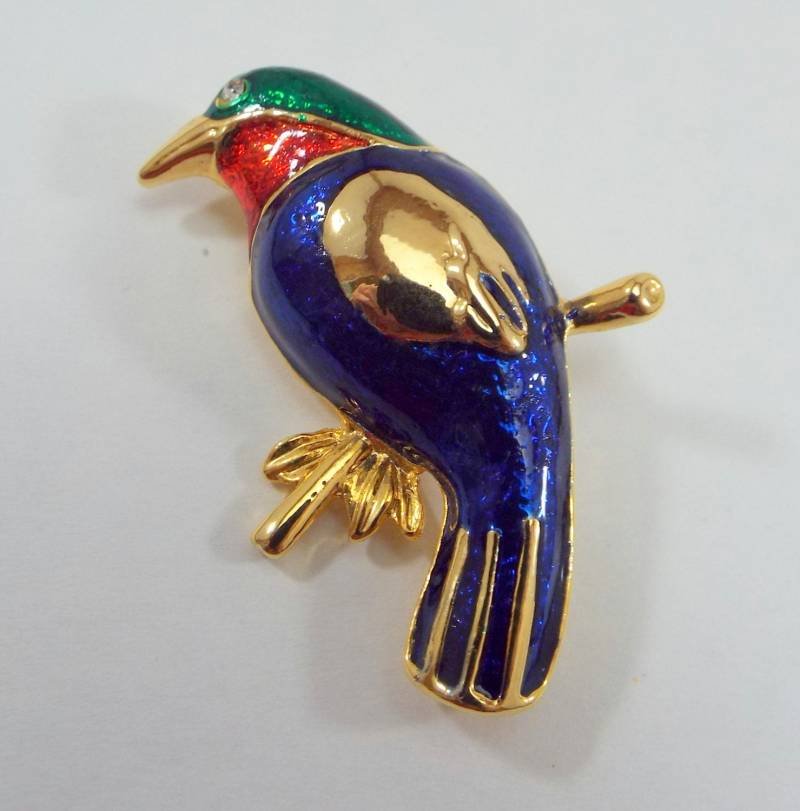 80Er Jahre Vintage Emaille Vogel Pin Bunte von EyeMusic