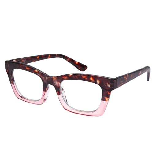 EyeOrion 1er-Pack Damen Lesebrillen mit großen quadratischen Gläsern und Federscharnieren，Rosa +4,00 von EyeOrion