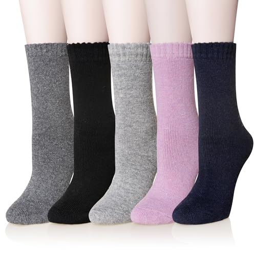 Eyean Damen Wollsocken, verdickt, Winter, gemütlich, warm, Wandern, weiche Thermostiefel, Crew-Socken, 5 Paar, Farbe B, Einheitsgröße von Eyean