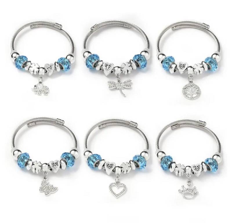 Eyecatcher Armkette Charm-Armband mit blauen Kunststoffperlen & 10 Symbolanhängern – Edels (kein Set) von Eyecatcher