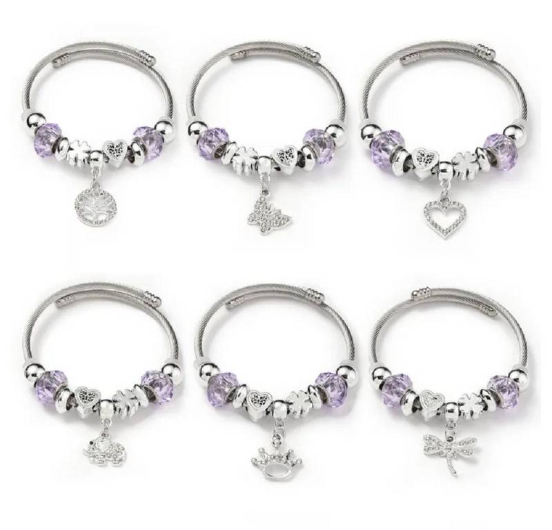 Eyecatcher Armkette Charm-Armband mit lila Kunststoffperlen & 10 Symbolanhängern – Edelsta (kein Set) von Eyecatcher
