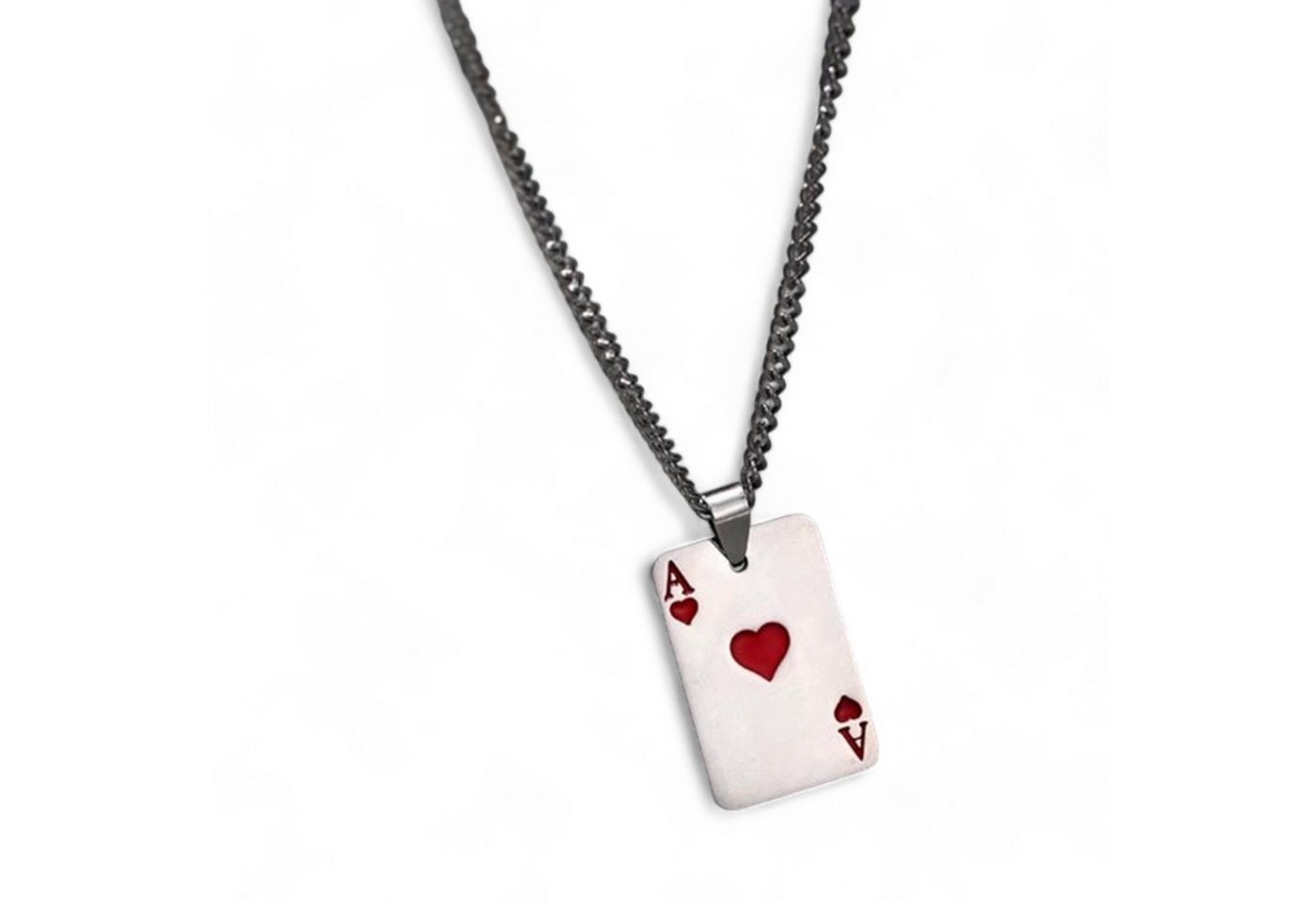 Eyecatcher Edelstahlkette Hip Hop Poker Halskette Herz Ass dünne Panzerkette Zockerschmuck (kein Set, inkl. Samtsäckchen) von Eyecatcher