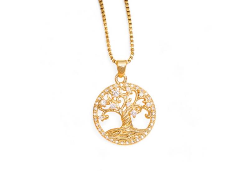Eyecatcher Edelstahlkette Statement Halskette vergoldet Baum des Lebens mit Edelsteinen (kein Set) von Eyecatcher