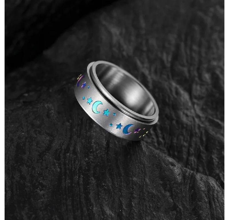 Eyecatcher Fingerring Anti Stress Fidget Ring drehbar Edelstahl bunt Mond und Sterne von Eyecatcher