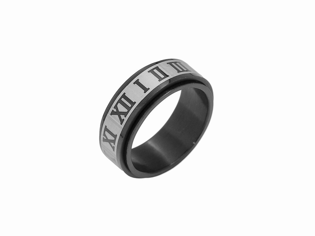 Eyecatcher Fingerring Anti Stress Ring römische Zahlen Schwarz Grau Anxiety Ring von Eyecatcher