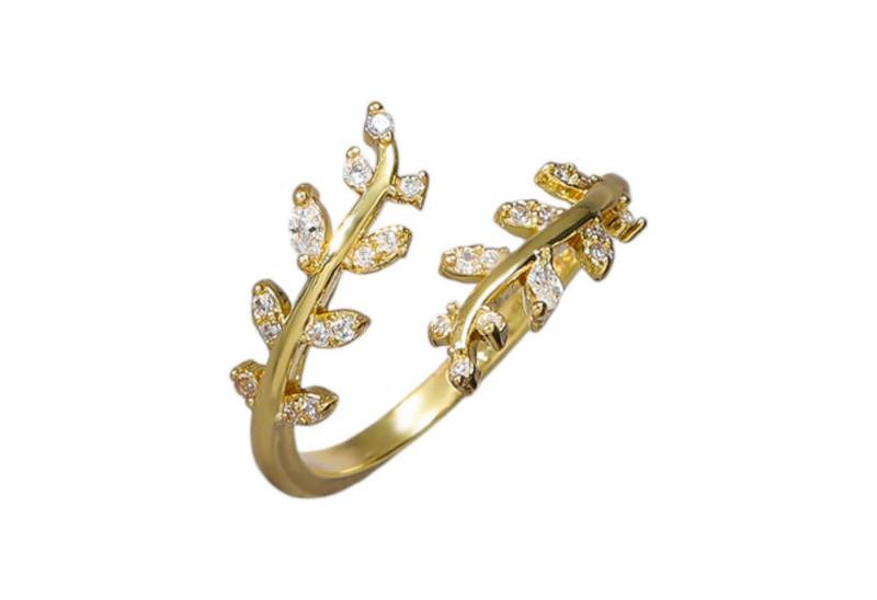 Eyecatcher Fingerring Eleganter Blätter Ring mit Zirkonia einstellbar Olivenbaumzweig, Größenverstellbar von Eyecatcher