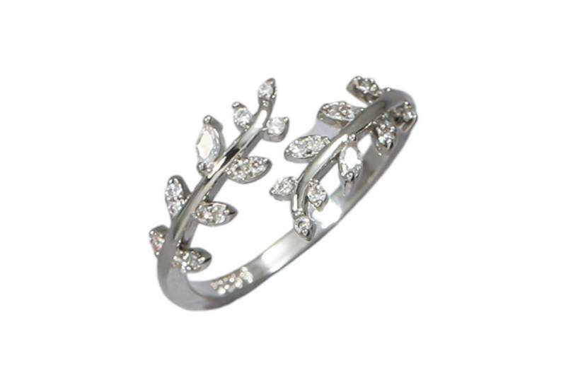 Eyecatcher Fingerring Eleganter Blätter Ring mit Zirkonia einstellbar Olivenbaumzweig, Größenverstellbar von Eyecatcher