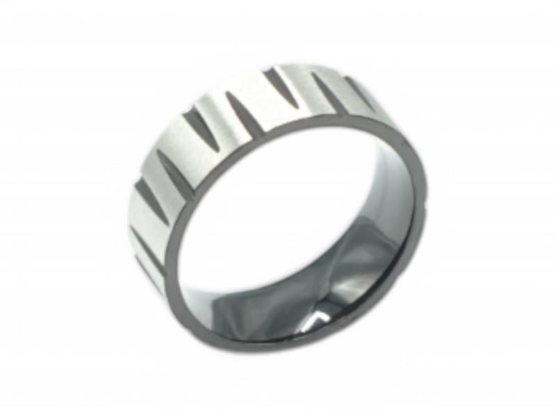 Eyecatcher Fingerring Exklusive Edelstahl-Ringe mit Rillenmuster, Inlay von Eyecatcher