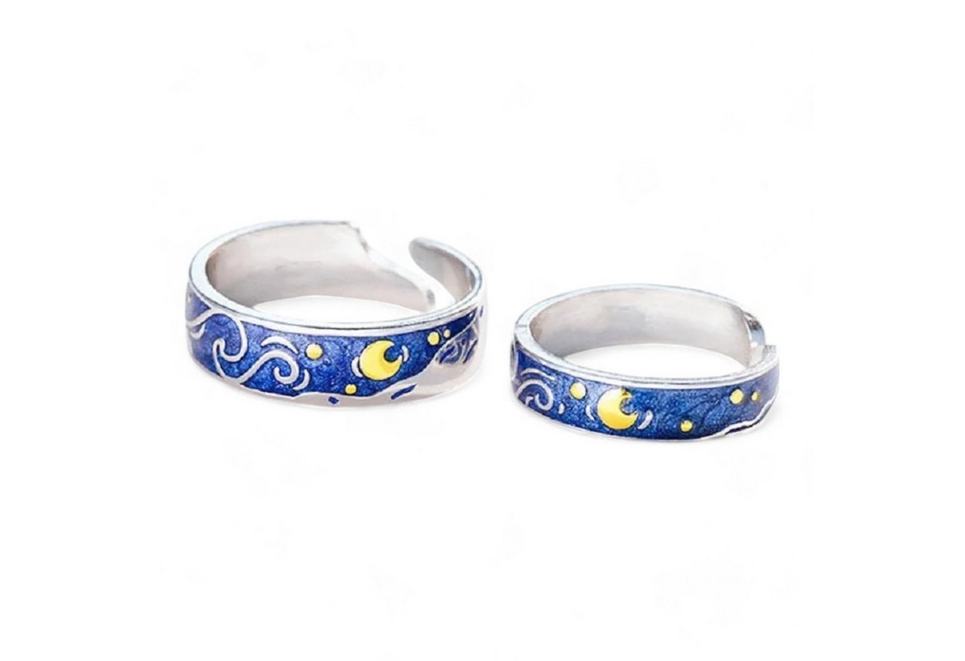 Eyecatcher Fingerring Mond und Wellen blaues symbolisches 2er Ring Set (2 Ringe), Ringe von Eyecatcher