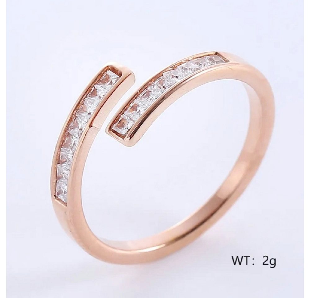 Eyecatcher Fingerring Offener eleganter Ring Gold Rosé oder Silber mit Edelsteinen, Offen, Band von Eyecatcher