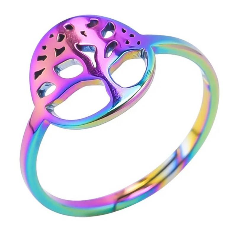 Eyecatcher Fingerring Regenbogen, Silber und Gold verstellbare Ringe mit Lebensbaum-Motiv, Lebensbaum Ring, verstellbar von Eyecatcher