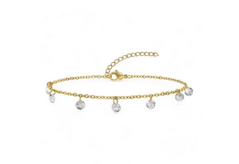 Eyecatcher Fußkette Vergoldetes Edelstahl-Fußkettchen mit Diamantschliff-Zirkonia größenve (kein Set) von Eyecatcher