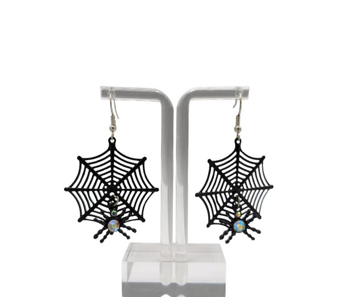 Eyecatcher Ohrring und Ketten Set Halloween Ohrhaken im Spinnennetz Design mit Spinne schwarz (Paar) von Eyecatcher