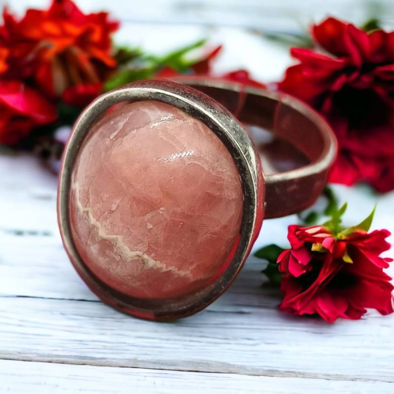 Alter Vintage Ring 17, 5mm Gr.55 830Er Silber Mit Edelstein Größe Verstellbar Edel Patina Retro Zeitlos Rhodochrosit Luxus Fashion Rarität von EyecatchersJuwellery