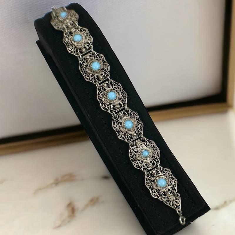 Altes Armband Echt Silber 18, 5 - 21cm Türkis Selten Luxus Fashion Verstellbar Eyecatcher Geschenkidee Retro Zeitlos Rarität Edelsteine von EyecatchersJuwellery