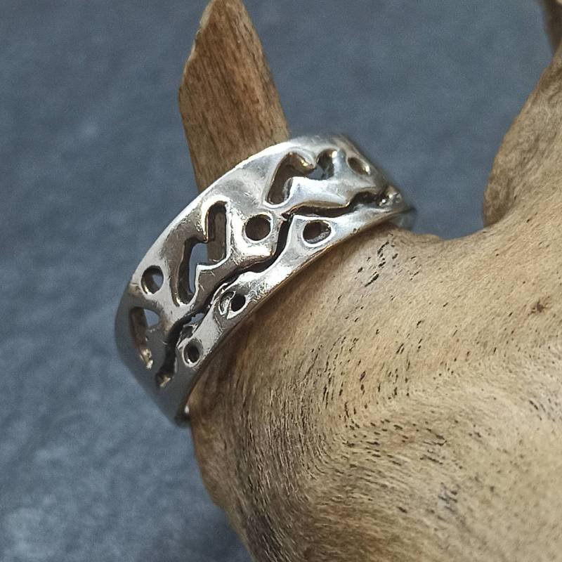 Auffallender Ring 925Er Silber 18, 6mm Gr. 58 Vintage Geschenk Patina Muster Eyecatcher Damen Herren Silberring Retro Zeitlos Modern von EyecatchersJuwellery