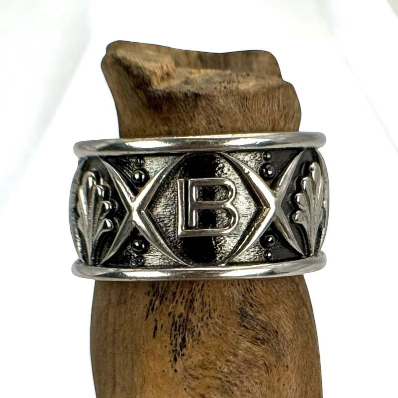 B Ring 925Er Silber Patina Gr. 60 19, 2mm Damen Herren Silberring Geschenk Selten Exklusives Design Luxus Retro Zeitlos Rarität Buchstabe von EyecatchersJuwellery
