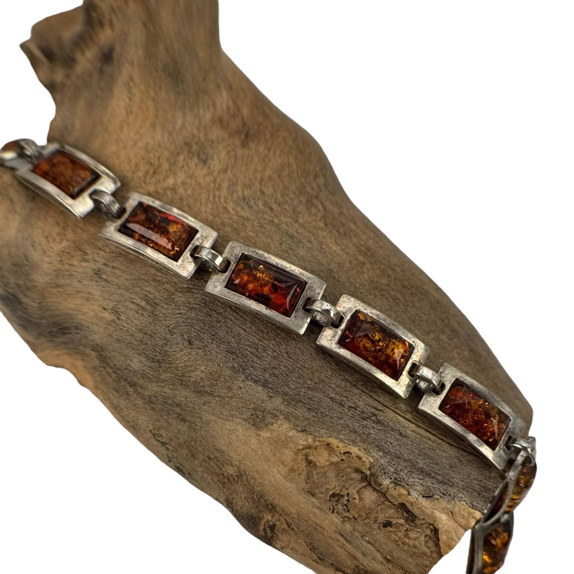 Bernstein Armband 925Er Silber 20, 5cm Vintage Patina 9mm Breit Geschenk Exklusives Design Edel Retro Zeitlos Modern Art Deco Jugendstil von EyecatchersJuwellery