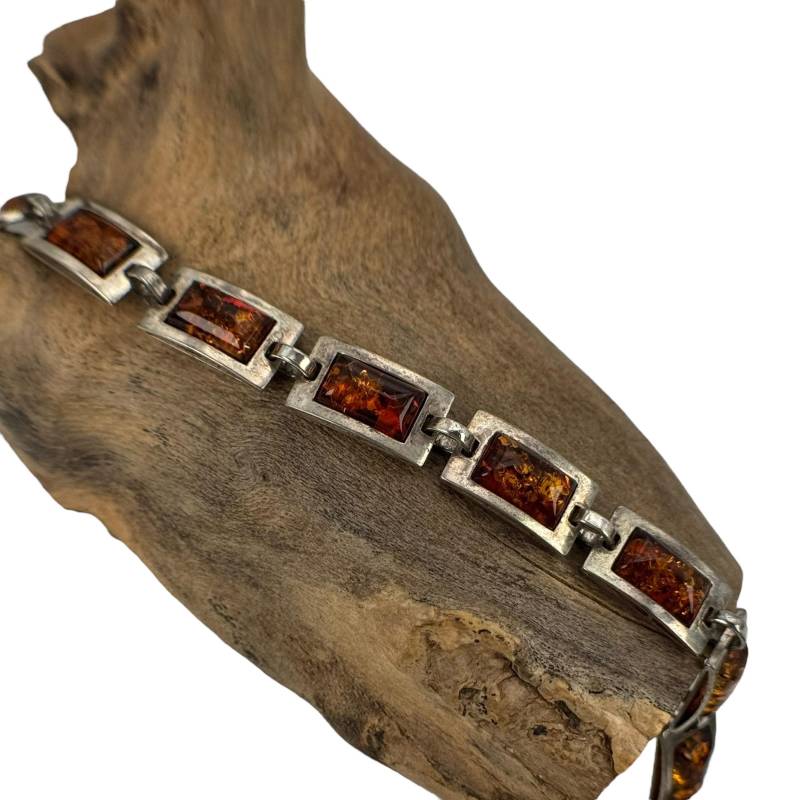 Bernstein Armband 925Er Silber 20, 5cm Vintage Patina 9mm Breit Geschenk Exklusives Design Edel Retro Zeitlos Modern Art Deco Jugendstil von EyecatchersJuwellery