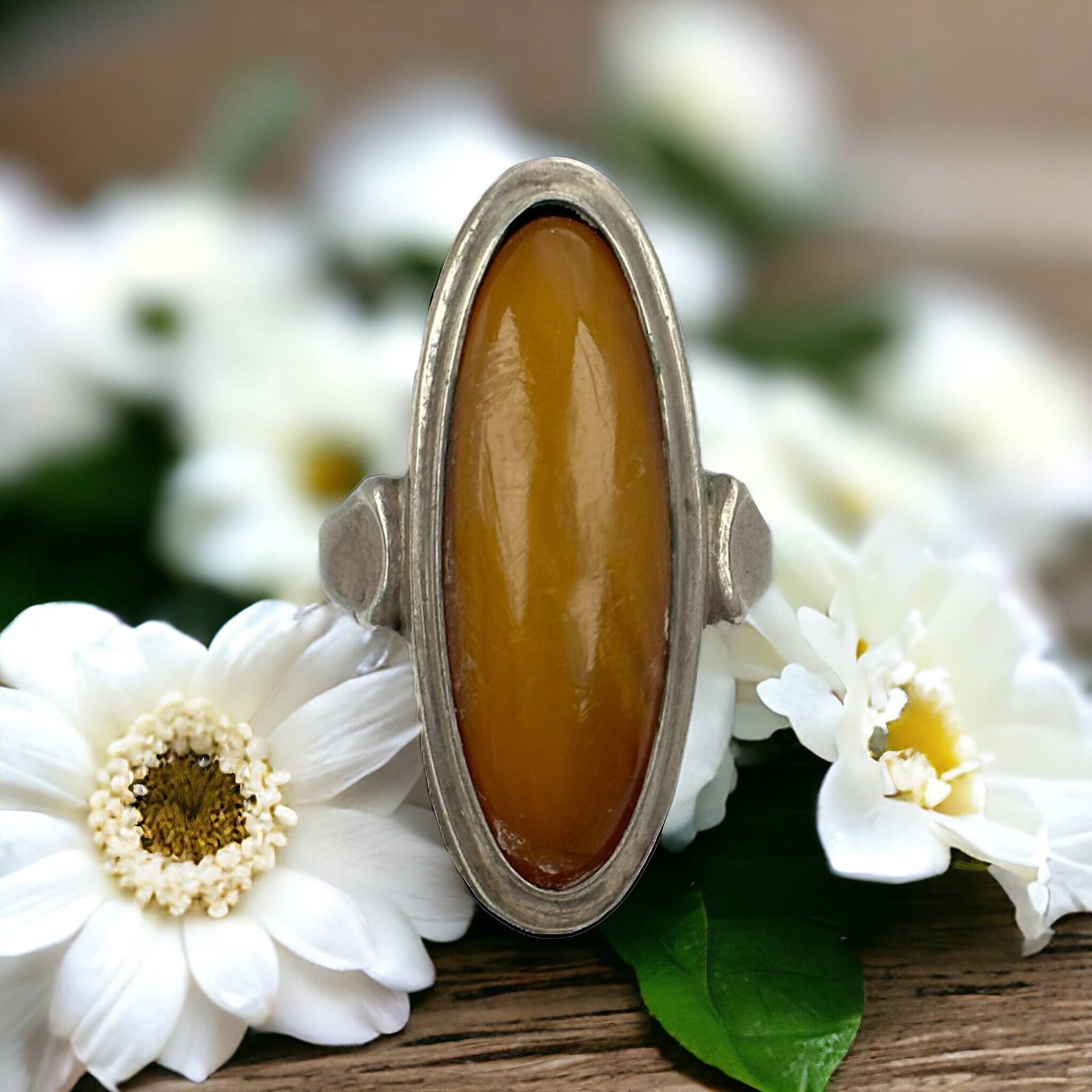 Bernstein Ring Damenring 16, 5mm Gr. 52 Echt Silber Selten Vintage Geschenk Rar Rarität Silberring Retro Alt von EyecatchersJuwellery