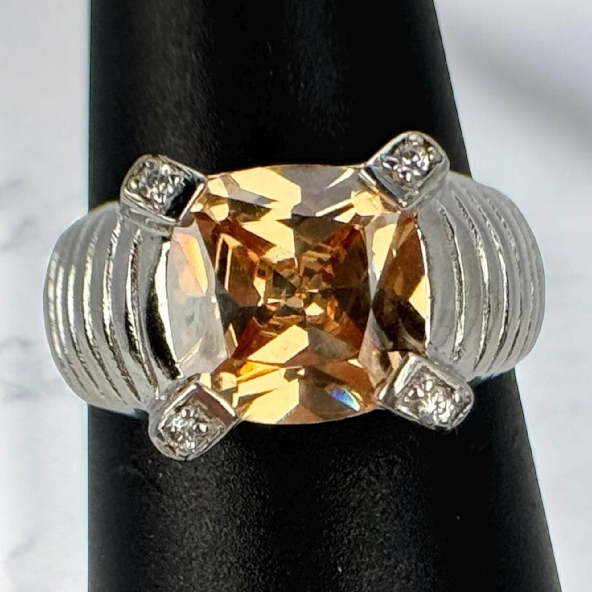 Citrin Ring 925Er Silber Vintage 18, 7mm Gr. 58 Geschenk Edel Exklusiv Silberring Patina Damen Design Eyecatcher Edelsteine von EyecatchersJuwellery