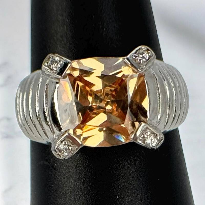 Citrin Ring 925Er Silber Vintage 18, 7mm Gr. 58 Geschenk Edel Exklusiv Silberring Patina Damen Design Eyecatcher Edelsteine von EyecatchersJuwellery