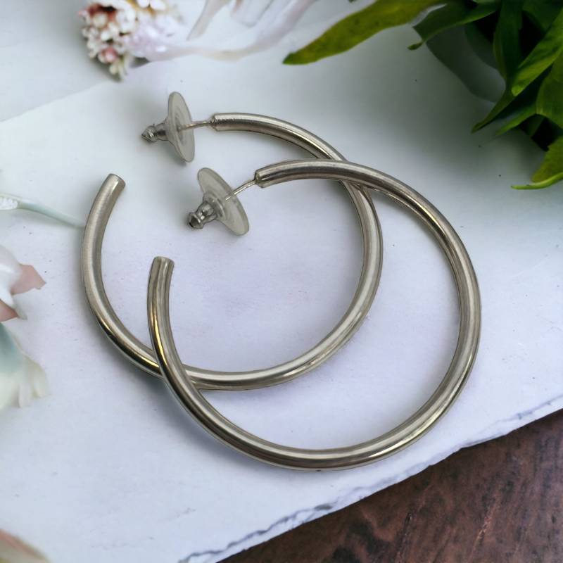 Creolen Ohrstecker 925Er Silber 45mm Durchmesser 3mm Breit Vintage Design Damen Selten Ohrringe Eyecatcher Zeitlos Modern von EyecatchersJuwellery