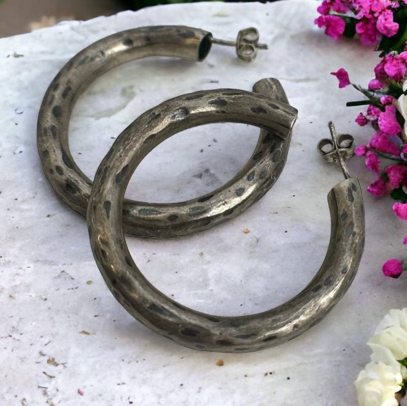 Creolen Ohrstecker 925Er Silber Massiv 39mm Durchmesser 8, 6mm Breit Vintage Design Damen Selten Ohrringe Eyecatcher Zeitlos Modern von EyecatchersJuwellery