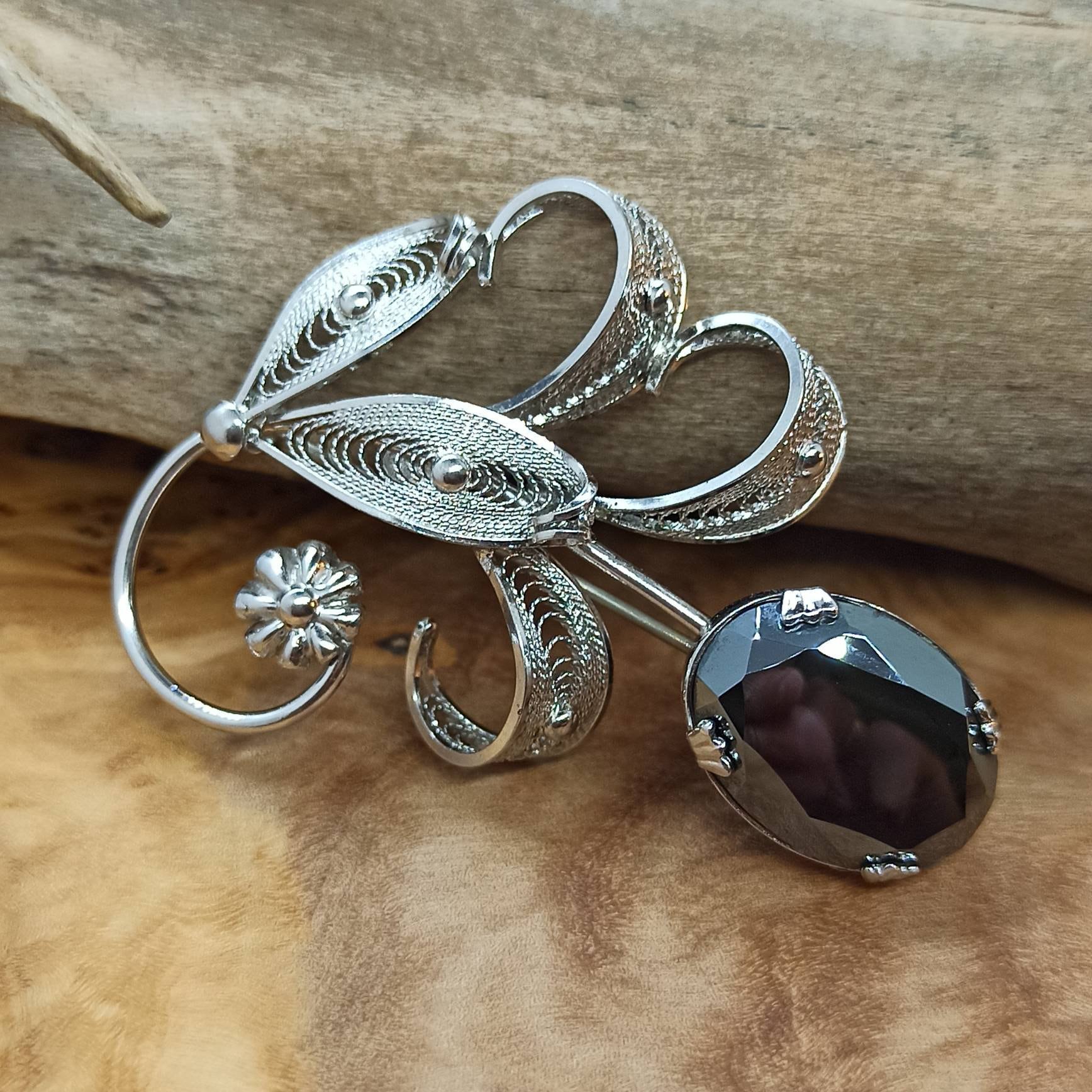 Design Brosche 925Er Silber 49 X 36mm Edel Damen Geschenk Oma Silberbrosche Vintage Luxus Elegant Exklusiv Selten Rar Hämatit Rarität von EyecatchersJuwellery