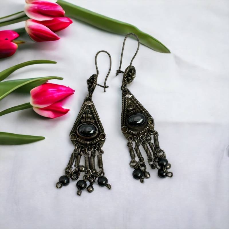 Design Hängeohrringe 835Er Silber 72 X 15mm Edelstein Vintage Geschenk Damen Edel Luxus Ohrringe Hängend Exklusiv Art Deco von EyecatchersJuwellery