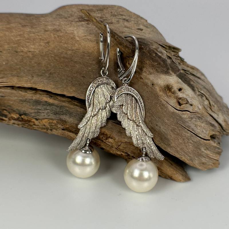 Design Ohrringe 925Er Silber 58 X 12mm Damen Flügel Engelsflügel Edel Perle Exklusiv Geschenkidee Luxus Selten Hängeohrringe von EyecatchersJuwellery