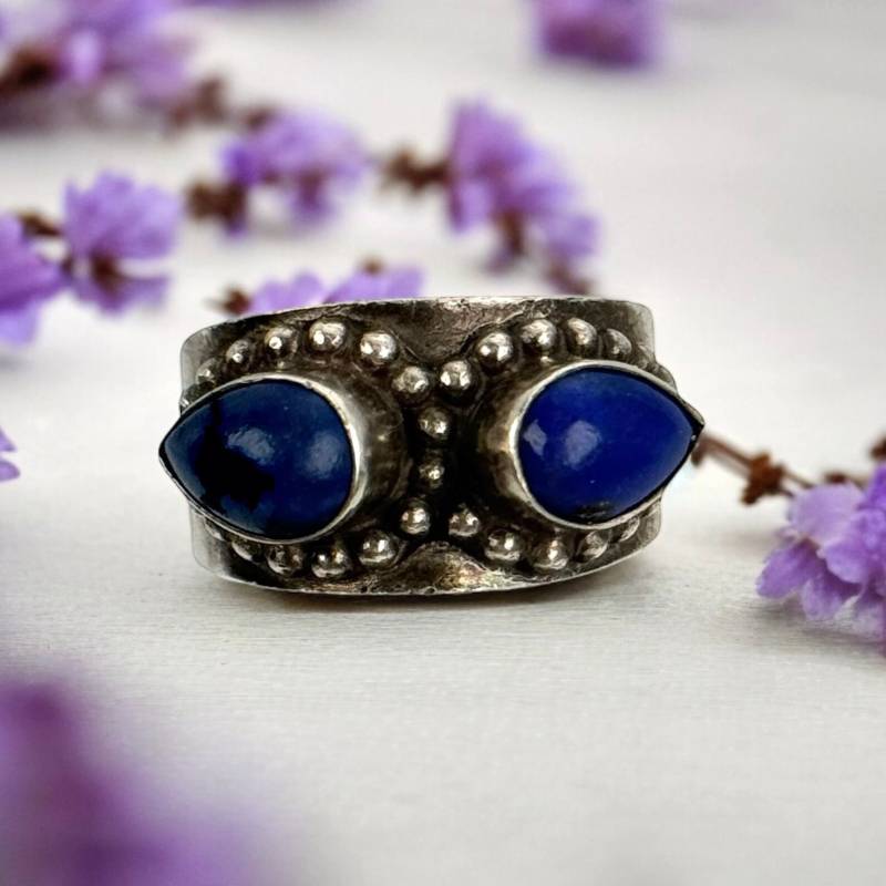Design Ring 925Er Silber 17, 5mm Gr. 55 Patina Geschenk Damen Exklusiv Silberring Lapislazuli Edelstein Retro Zeitlos Modern Eyecatcher von EyecatchersJuwellery