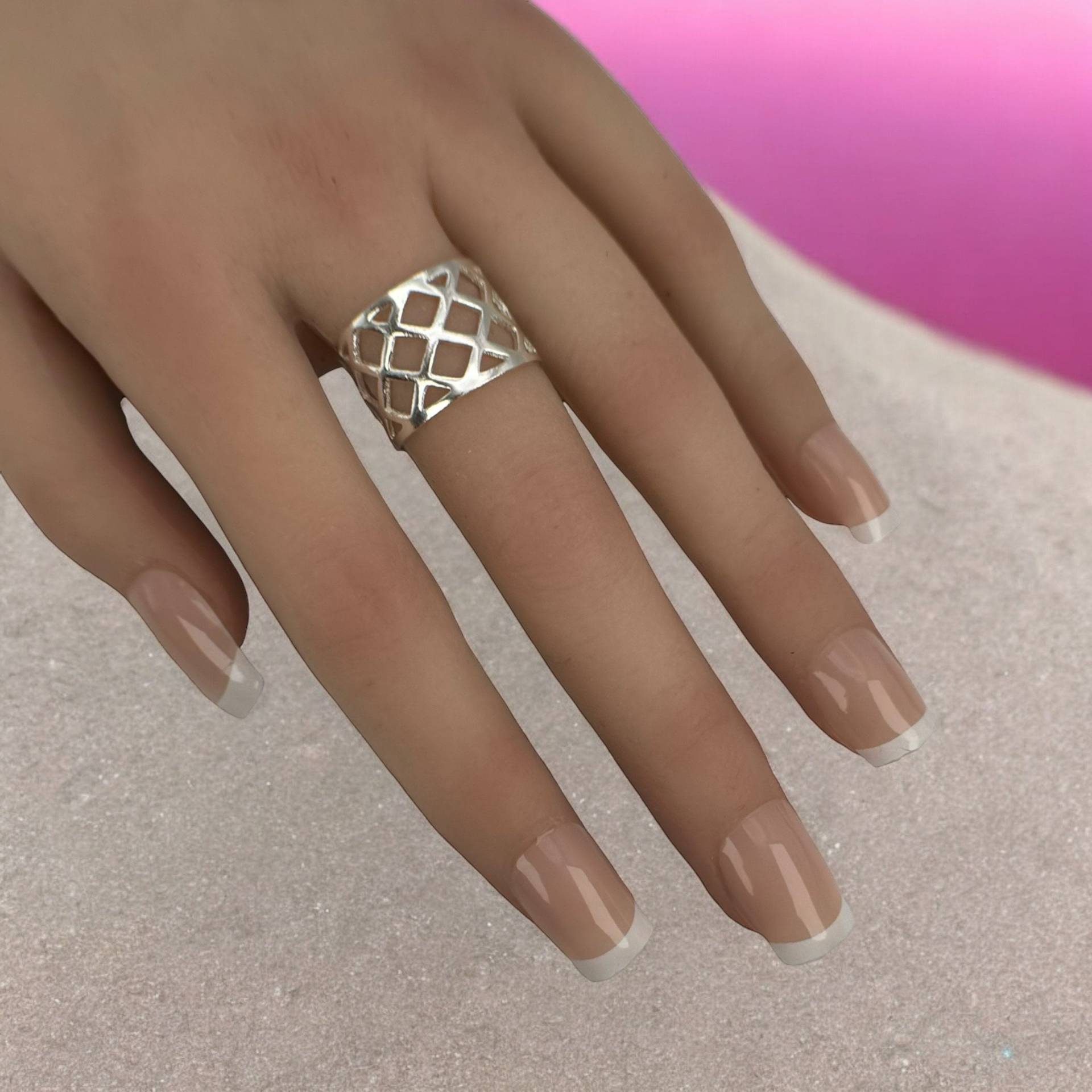 Design Ring 925Er Silber 18, 1mm Gr. 57 Verstellbar Gitter Geschenk Damen Exklusiv Silberring Rarität Retro Zeitlos Modern Eyecatcher Mexiko von EyecatchersJuwellery