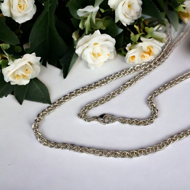 Exklusive Halskette 925Er Silber Silberkette 80cm Lang 3, 9mm Stark Vintage Kette Zopfkette Design Selten Damen Patina Retro Zeitlos von EyecatchersJuwellery