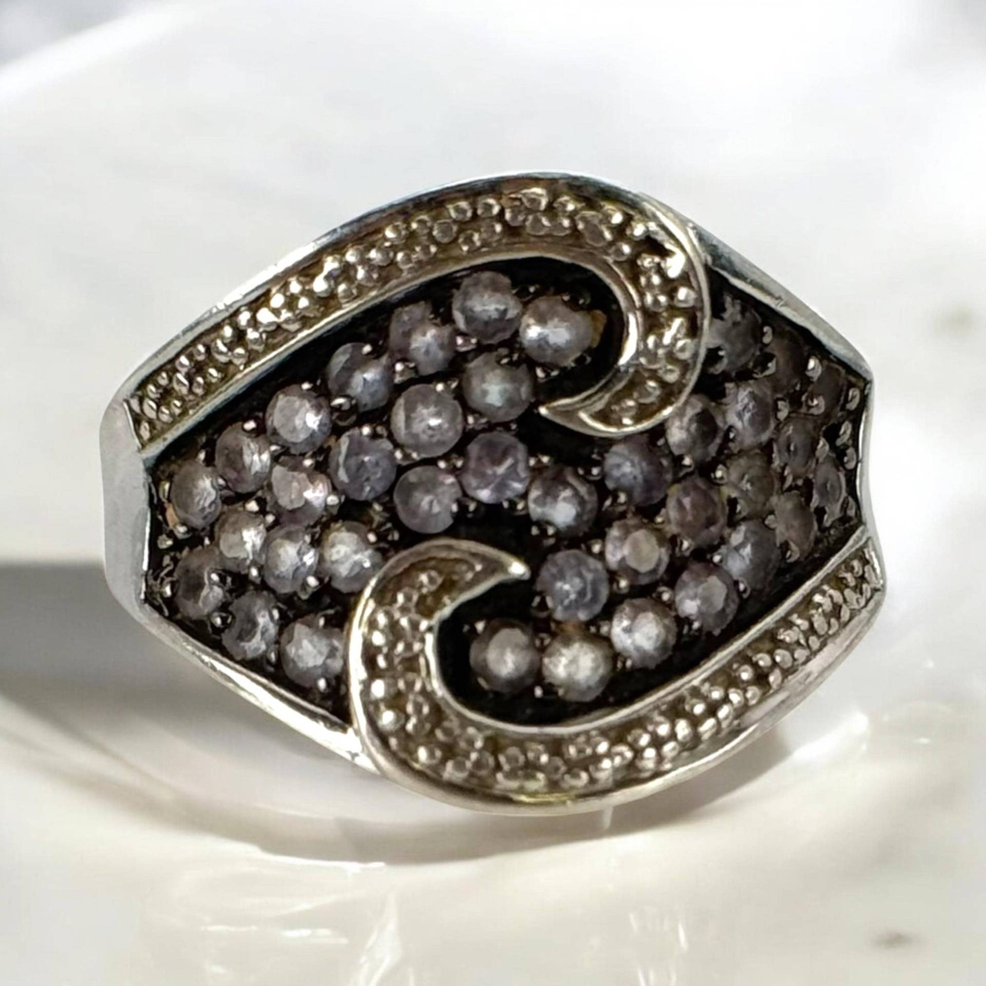 Exklusiver Ring 925Er Silber 18, 5mm Gr. 58 Silberring Zirkonia Vintage Geschenk Design Damen Edel Patina Edelstein Art Deco von EyecatchersJuwellery