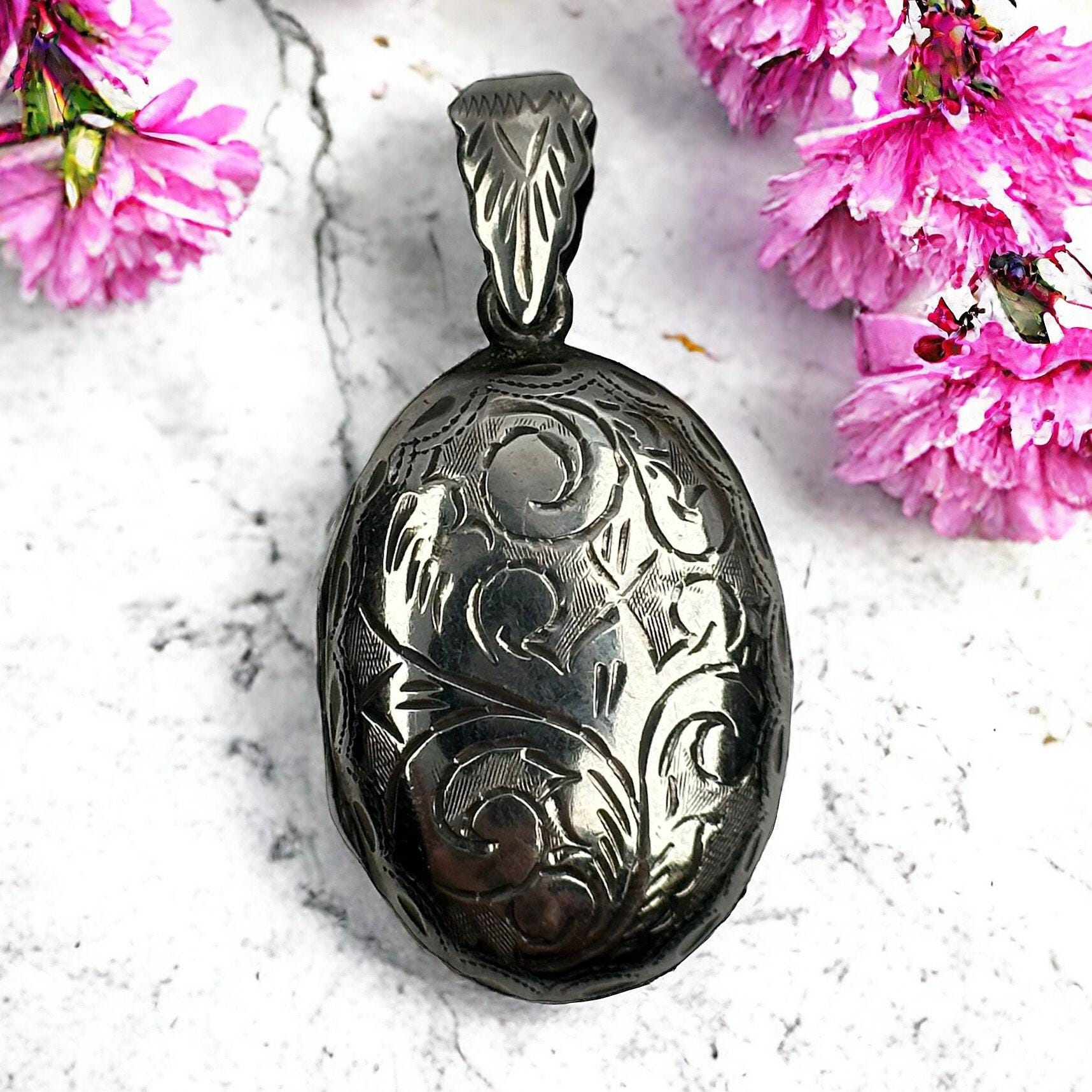 Exklusives Medaillon Kettenanhänger Fotoanhänger 925Er Silber 36 X 18mm Patina Vintage Eyecatcher Erinnerung Geschenk Familie Anhänger von EyecatchersJuwellery