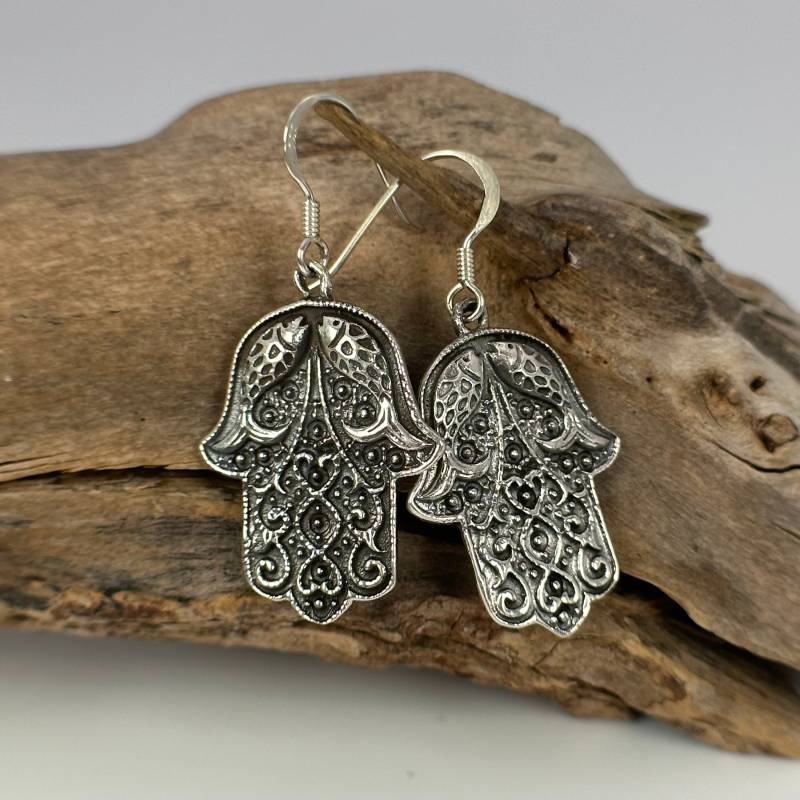Fatima Hand Ohrringe Hängend 925Er Silber 41x 20mm Geschenk Damen Edel Luxus Selten Rar Hängeohrringe Exklusiv Moslem Islam Fisch von EyecatchersJuwellery