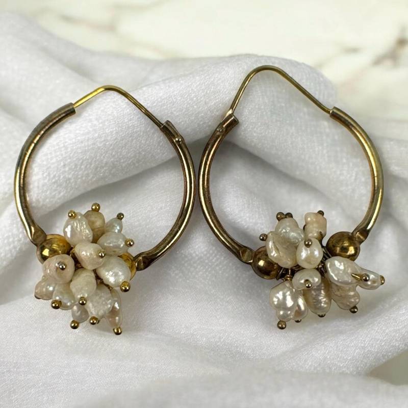 Goldene Hängeohrringe 925Er Silber Ohrstecker Vintage Geschenk Damen Rarität Luxus Ohrringe Hängend Exklusiv Creolen Süßwasserperle Alt von EyecatchersJuwellery