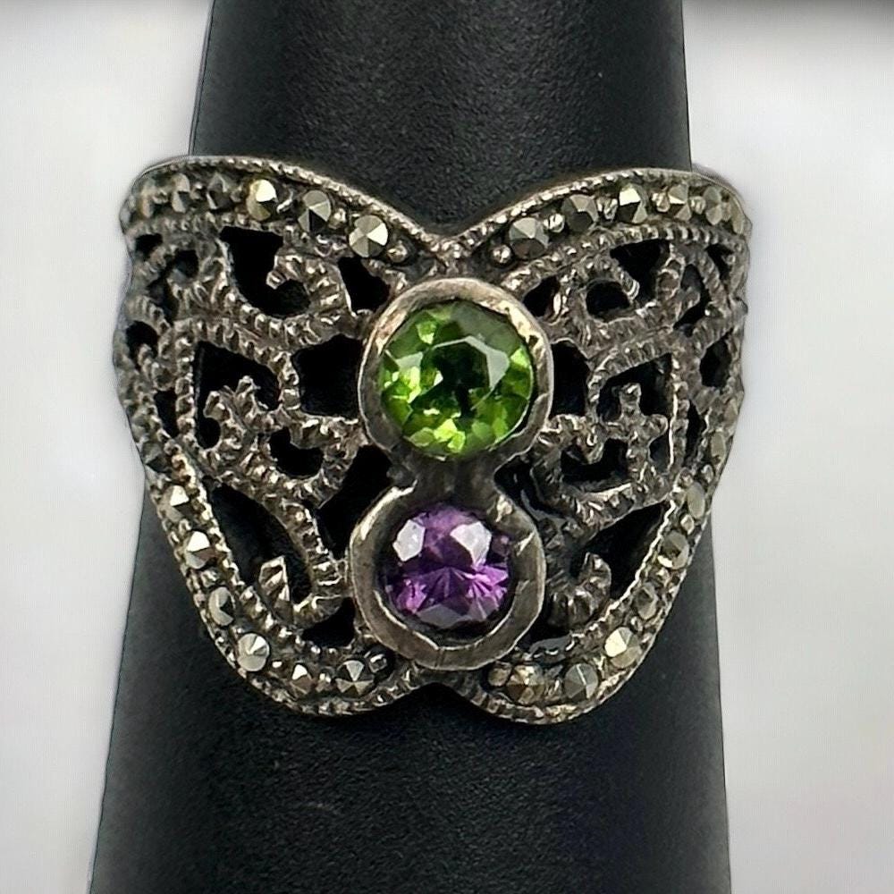 Markasiten Ring Echt Silber Gr. 50 15, 9mm Damen Silberring Geschenk Edel Exklusiv Patina Design Alt Selten Eyecatcher Vintage Amethyst von EyecatchersJuwellery