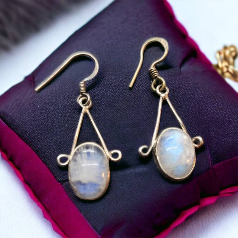 Mondstein Hängeohrringe 925Er Silber 45 X 23mm Edelstein Vintage Geschenk Damen Edel Luxus Ohrstecker Ohrringe Hängend Exklusiv Rar Alt von EyecatchersJuwellery