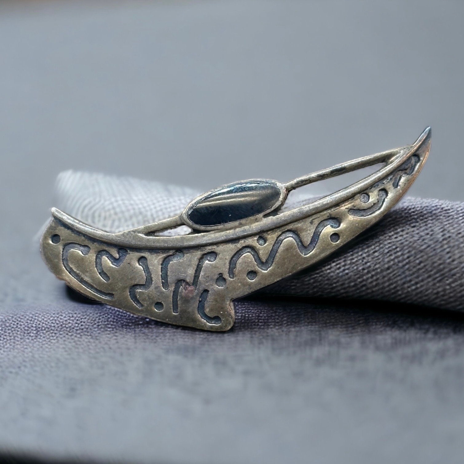 Onyx Brosche Echt Silber 60 X 21mm Edel Silberbrosche Vintage Luxus Elegant Exklusiv Selten Rar Rarität Retro Zeitlos von EyecatchersJuwellery