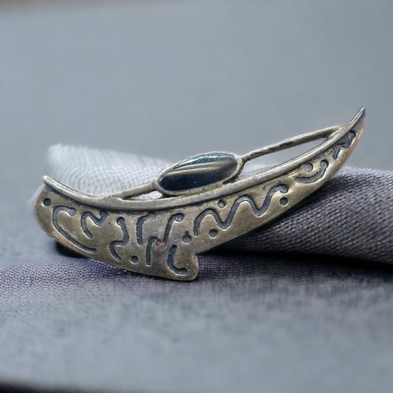 Onyx Brosche Echt Silber 60 X 21mm Edel Silberbrosche Vintage Luxus Elegant Exklusiv Selten Rar Rarität Retro Zeitlos von EyecatchersJuwellery