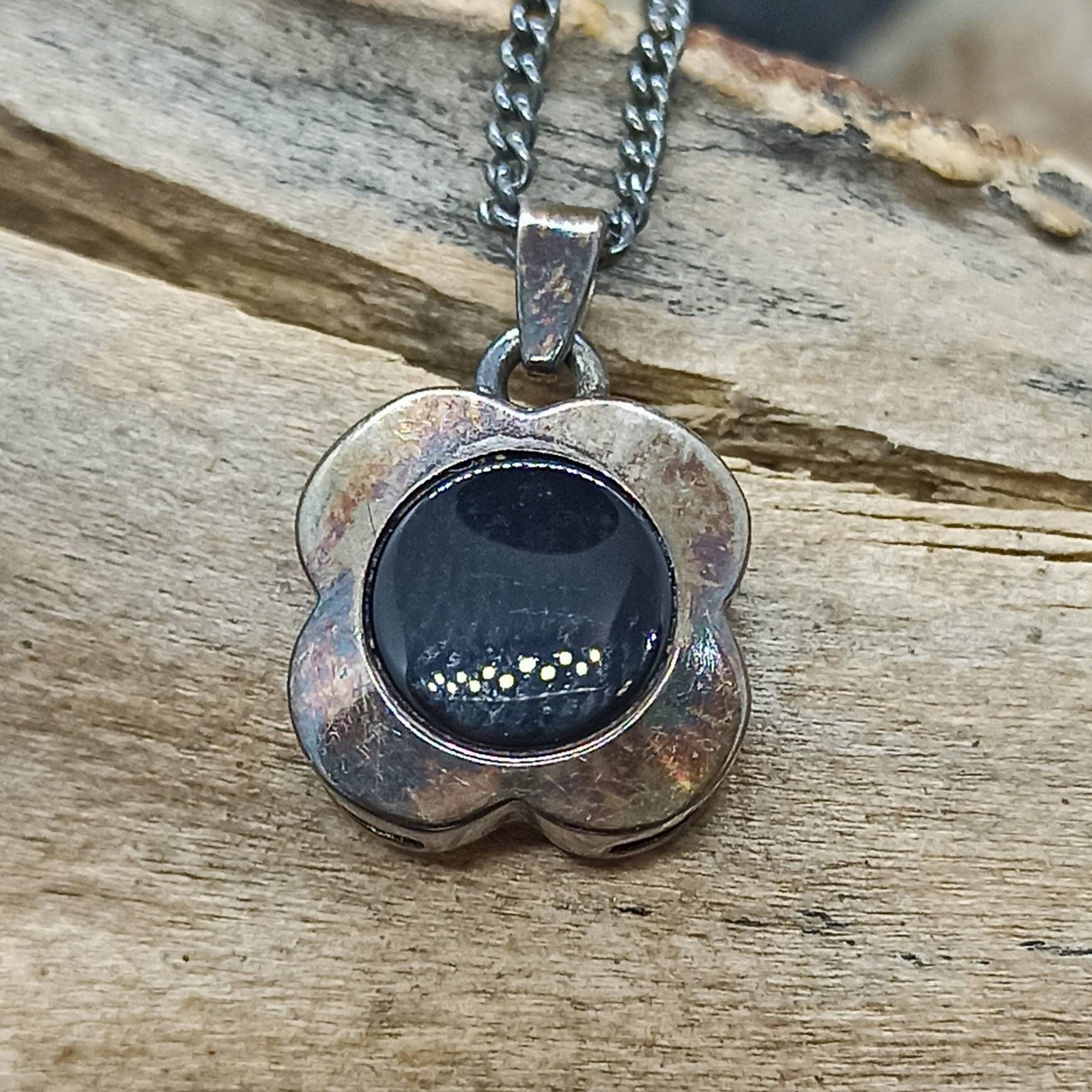 Onyx Kettenanhänger 835Er Silber Edelstein 18x 12mm Vintage Anhänger Silberkette 52, 5cm Geschenk Edel Alt Rar Selten Blume Florales Design von EyecatchersJuwellery