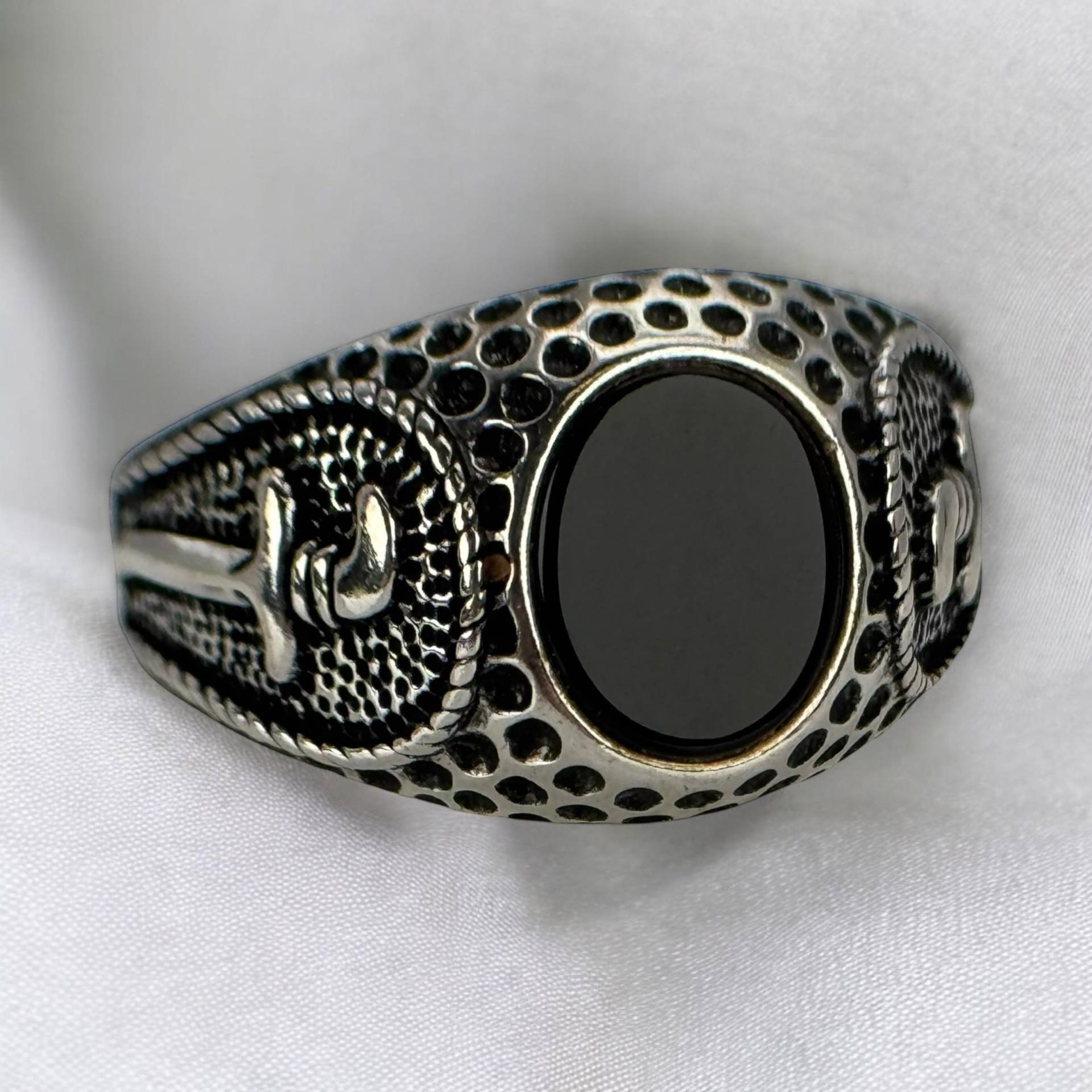 Onyx Ring 22, 3mm Gr. 70 925Er Silber Silbering Mit Patina Damen Geschenk Erinnerung Vintage Retro Eyecatcher 70Er 80Er Jahre Ya Ali Islam von EyecatchersJuwellery