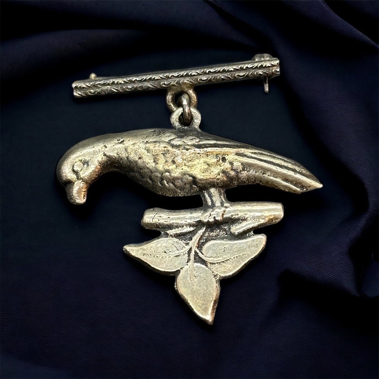 Papageien Brosche Echt Silber 43 X 40mm Edel Anhänger Kettenanhänger Silberbrosche Vintage Luxus Elegant Exklusiv Selten Rar Rarität Vogel von EyecatchersJuwellery