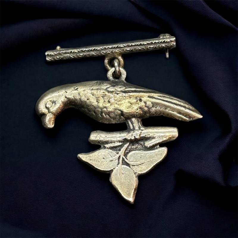 Papageien Brosche Echt Silber 43 X 40mm Edel Anhänger Kettenanhänger Silberbrosche Vintage Luxus Elegant Exklusiv Selten Rar Rarität Vogel von EyecatchersJuwellery