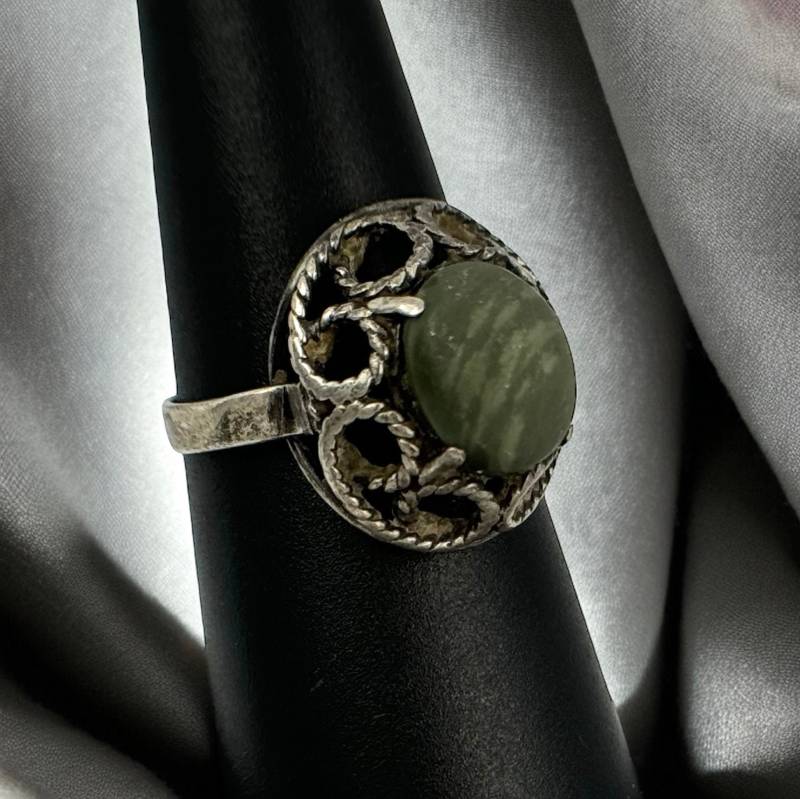 Retro Ring 835Er Silber 18, 5mm Gr. 58 Silberring Malachit Vintage Geschenk Design Damen Edel Patina Edelstein Art Deco von EyecatchersJuwellery